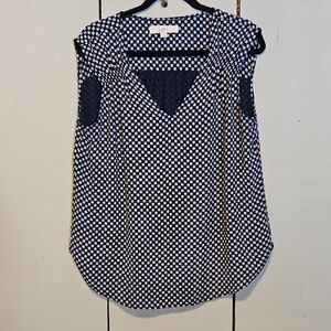 LOFT Micro Floral Navy and White Blouse Sz Medium